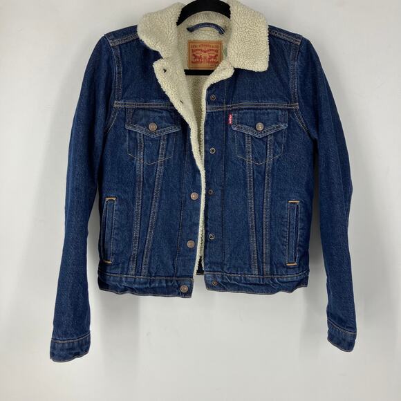 Levi's Original Sherpa Trucker Jacket in That New New Dark Wash - Picture 3 of 5